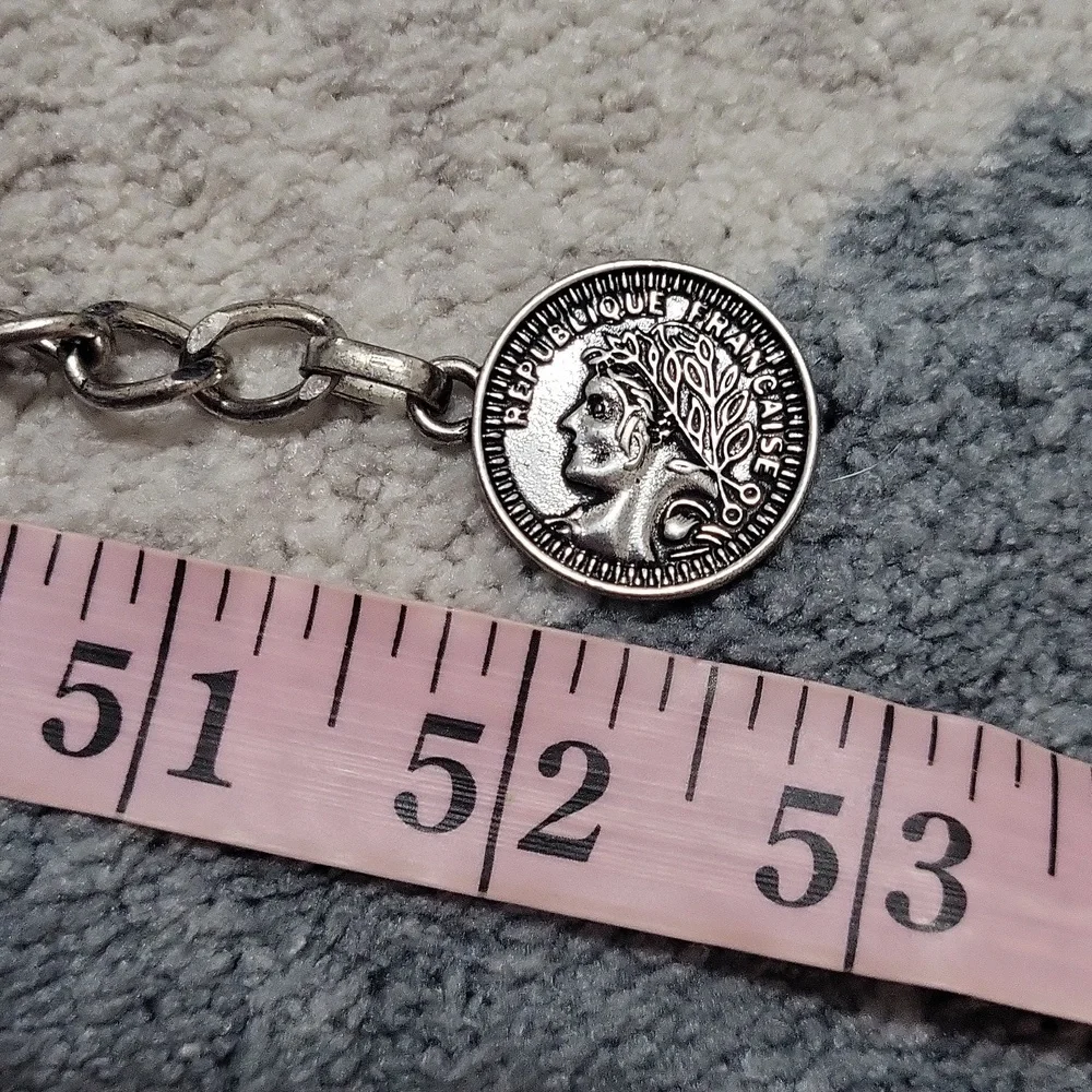 Chico's Messina Silver Metal Coin Medallion Chain Link Belt